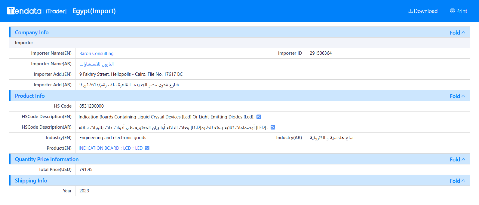 tendata trade data,egypt import export database