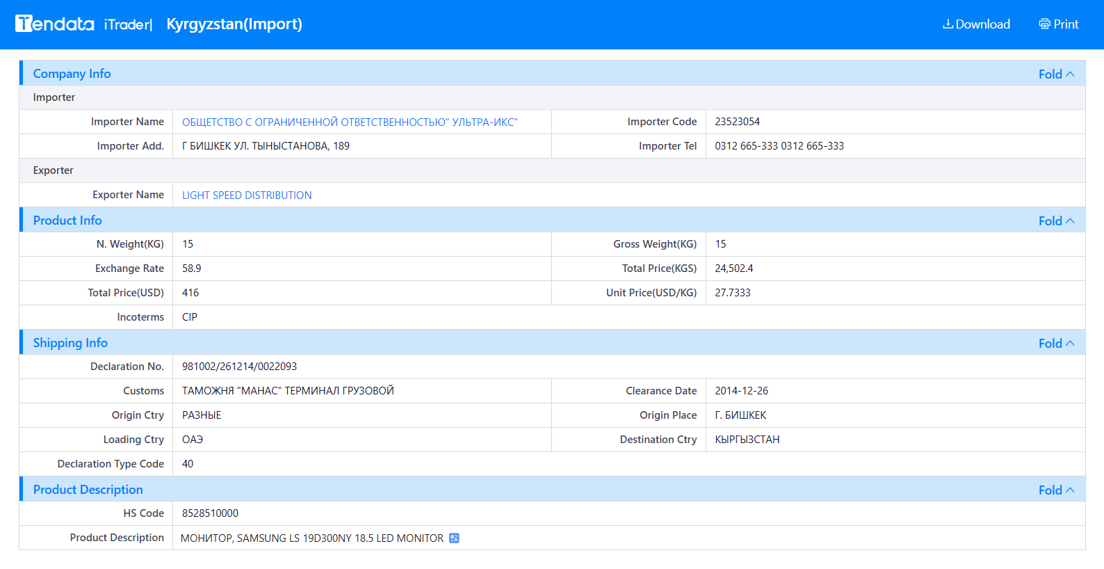 tendata trade data,kyrgyzstan import export database