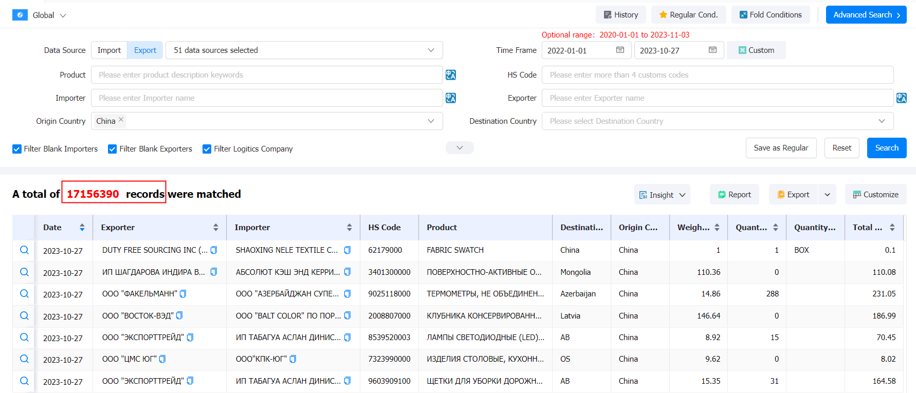china export,china exports,china export database