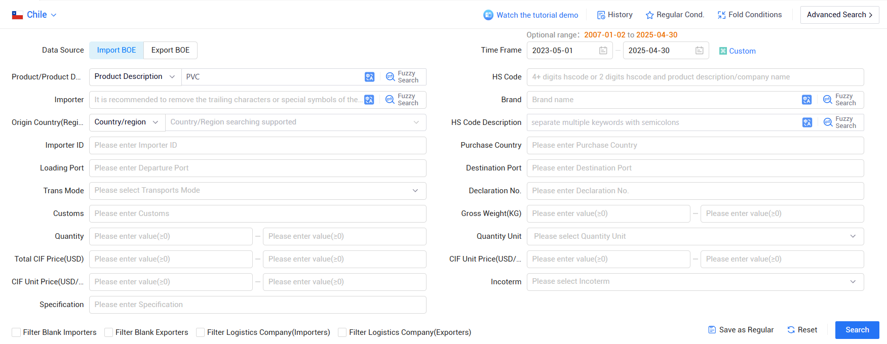 trade data,customs trade data,chile customs trade data