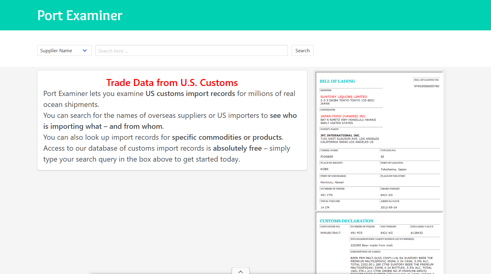 free import export data, import data, export data